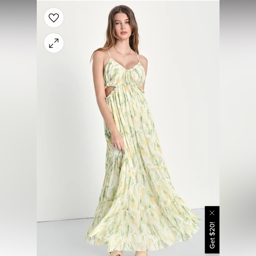 Lulus Darling Moment Ivory Floral Tiered Ruffled Cutout Maxi Dress